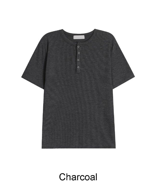 Lowden Slim Ribbed Henley Neck Short Sleeve Tee