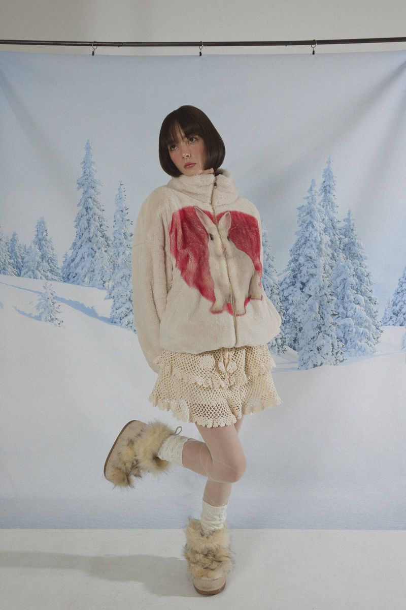 Rabbit Heart Fur Jacket BEIGE Ver.2