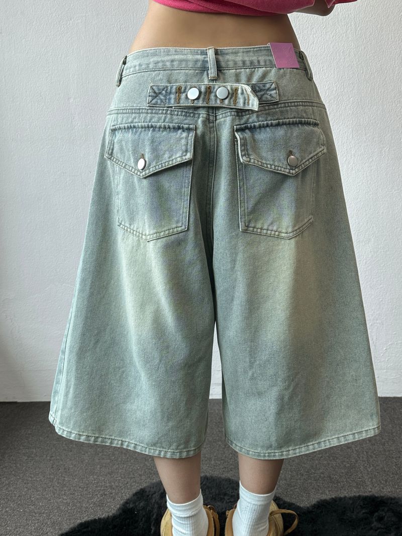 If Side Pintuck Denim Bermuda Shorts 3color