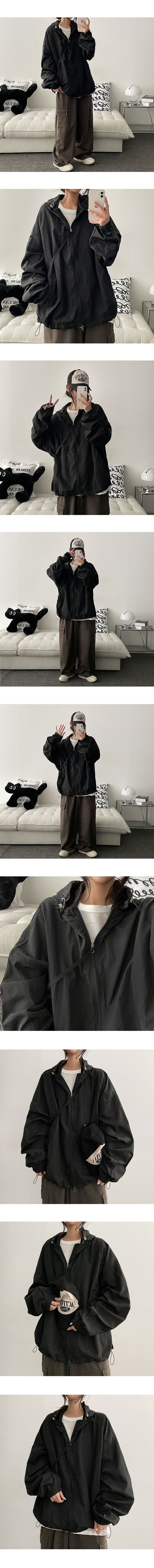 Steen two-way high-neck hooded windbreaker