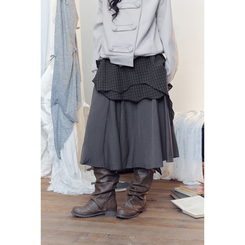 Y2K Layered Check Midi Skirt
