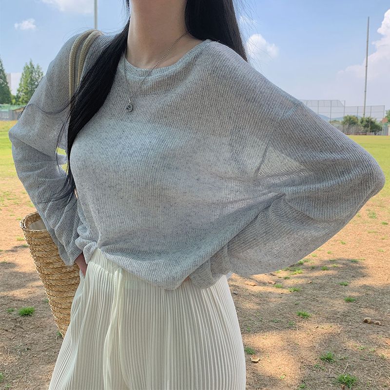 [Bellide made] See-through Bookle Linen Summer Knit T-shirt