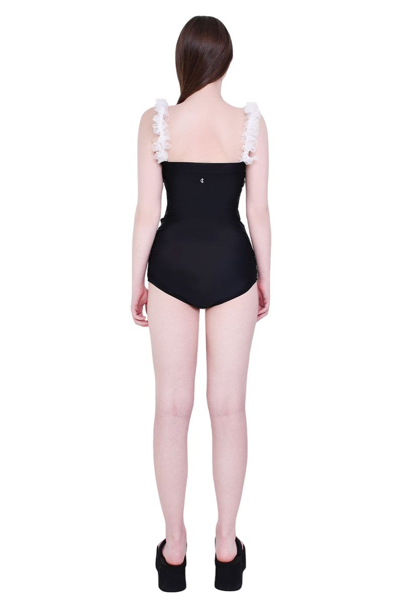 ruffle multi tricot span long tube top (black)