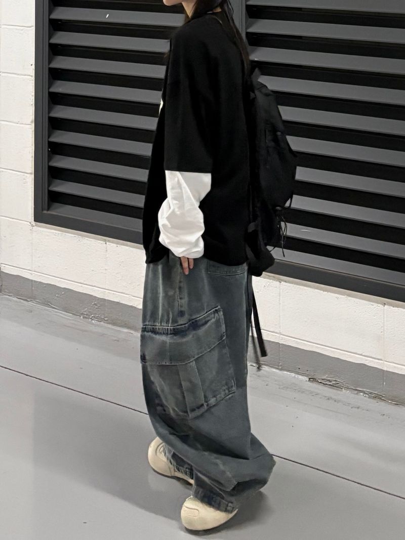 denim pintuck cargo pants