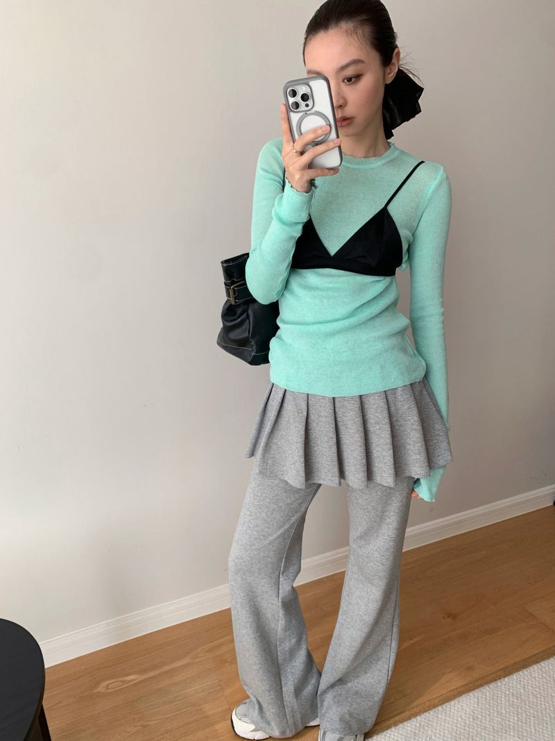 Pleated Skirt Stretch Long Pants