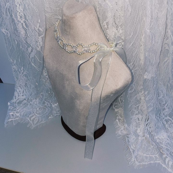 mix pearl ribbon tie choker