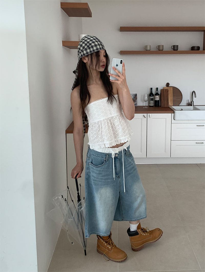 LAYERED BAND BERMUDA JEANS