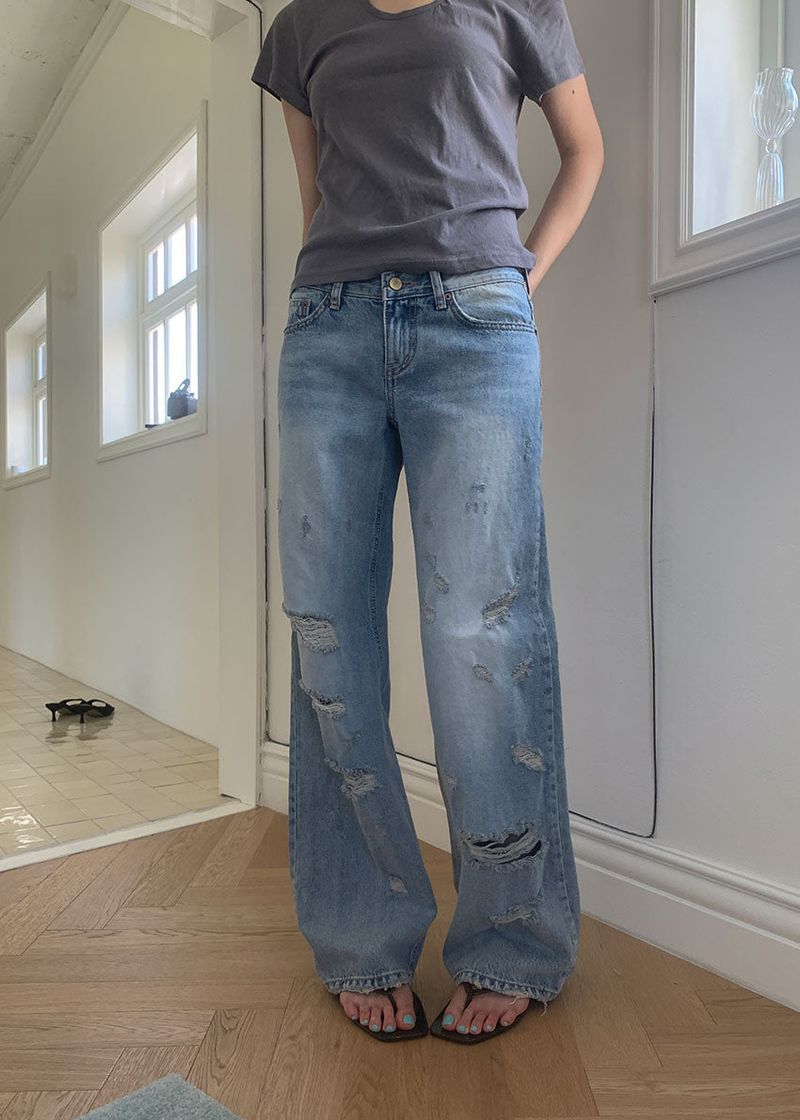 DAMAGE STRAIGHT DENIM (S-L)