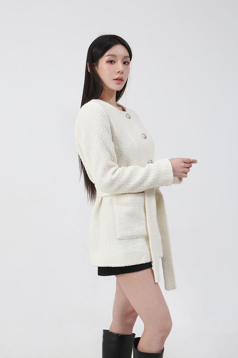 Classic Tweed Wool Belt Jacket