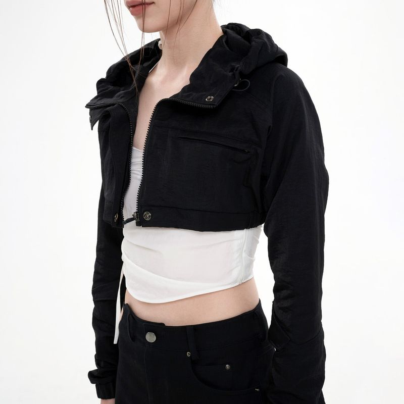 DETAIL HOODED BOLERO(BLACK)