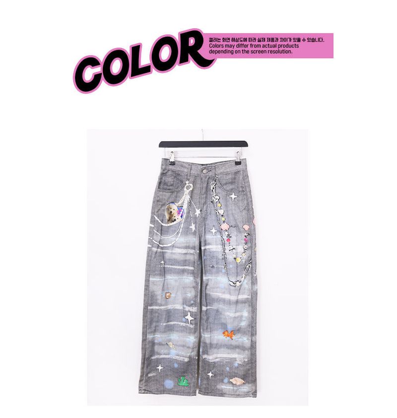 kitsch painting denim pants