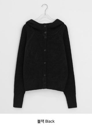 Higanne High Neck Angora Hood Knit Cardigan