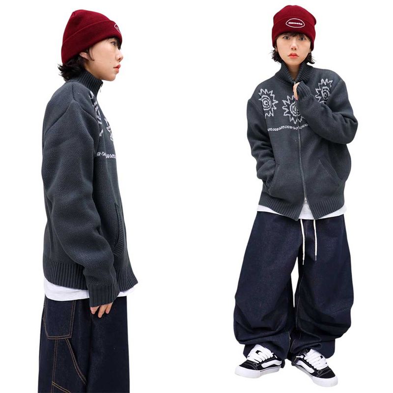 Vintage Jacquard Knit Zip-Up