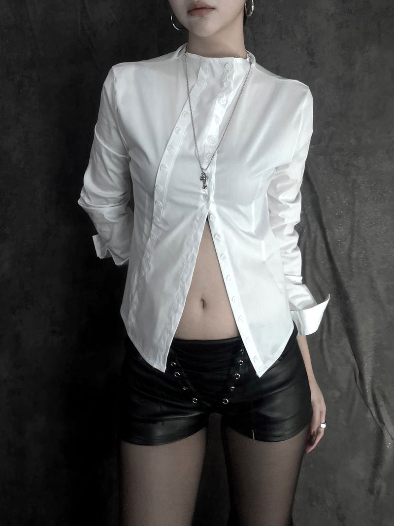 slim semi high-neck button shirt (2color)