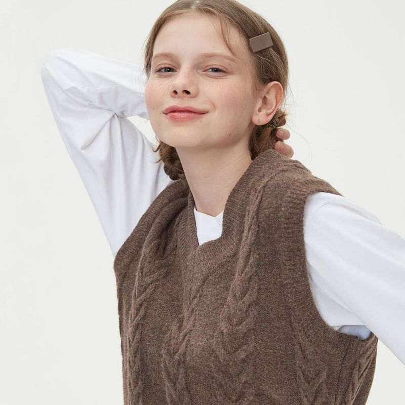 CABLE KNIT VEST_BROWN