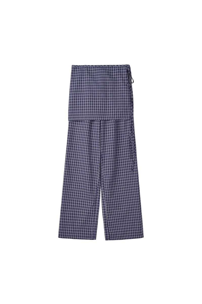CHECK WRAP LAYERED PANTS (NAVY)