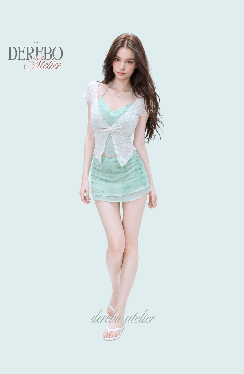 Rare mint layered lace short-sleeve top