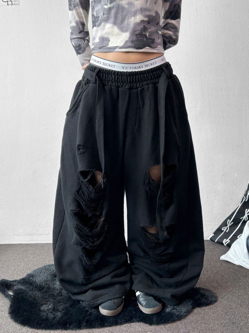CCORTTI(コルッティ)の「Ninichi Belt Rope Elastic Waist Damage Wide Leg Pants 2color(Pants)」