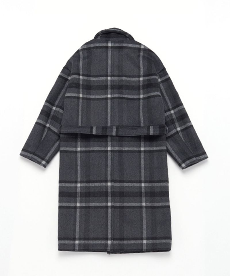 OVERSIZE WOOL CHECK ROBE COAT (Charcoal)