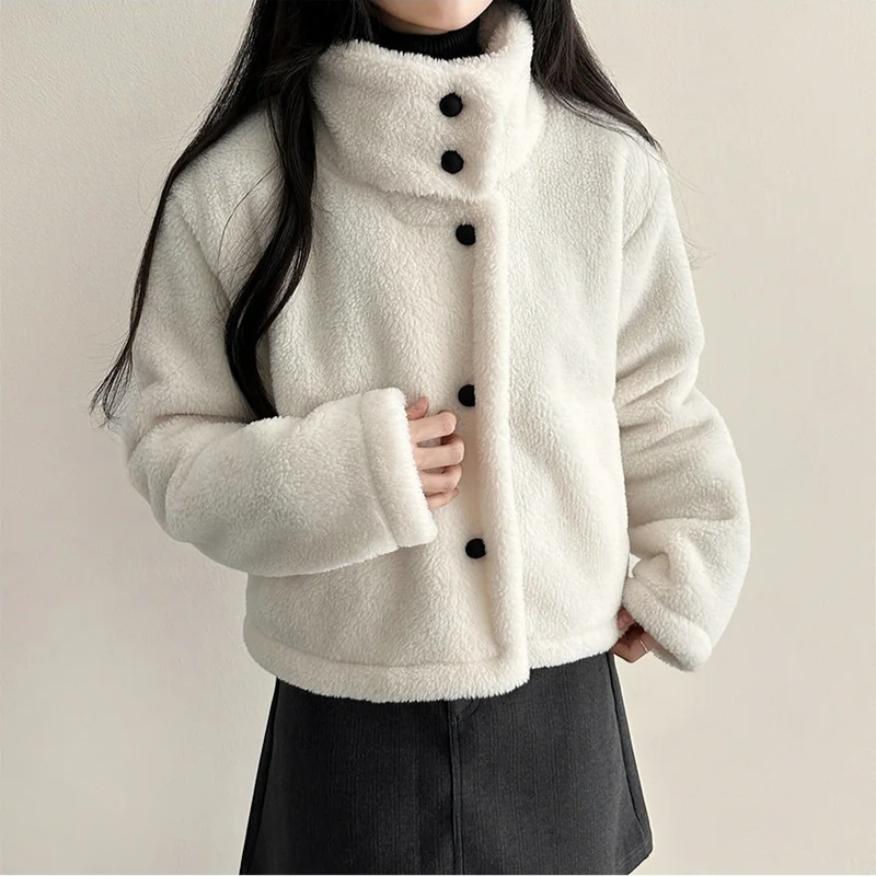 Falling High Neck Fleece Short Coat