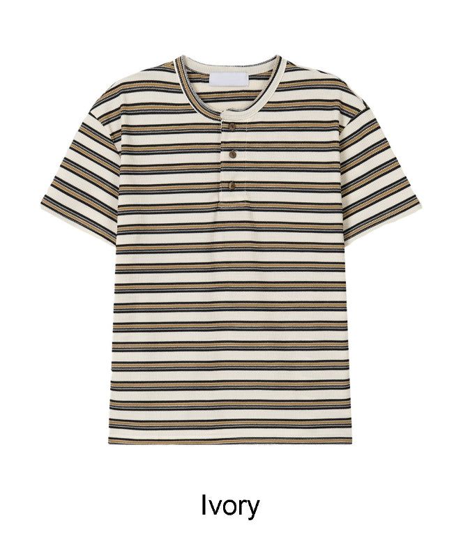 Roan Striped Henley Neck Short Sleeve Tee
