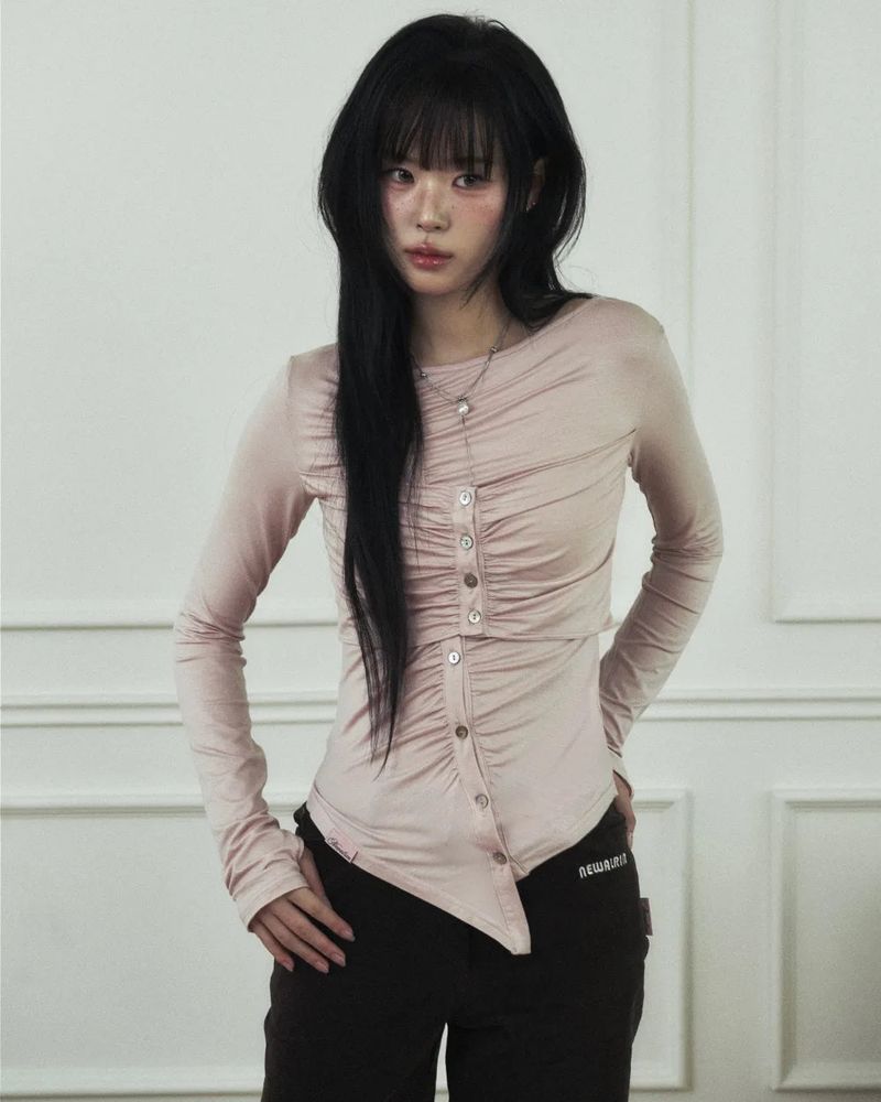 Jelly Button Asymmetric Ruched Top