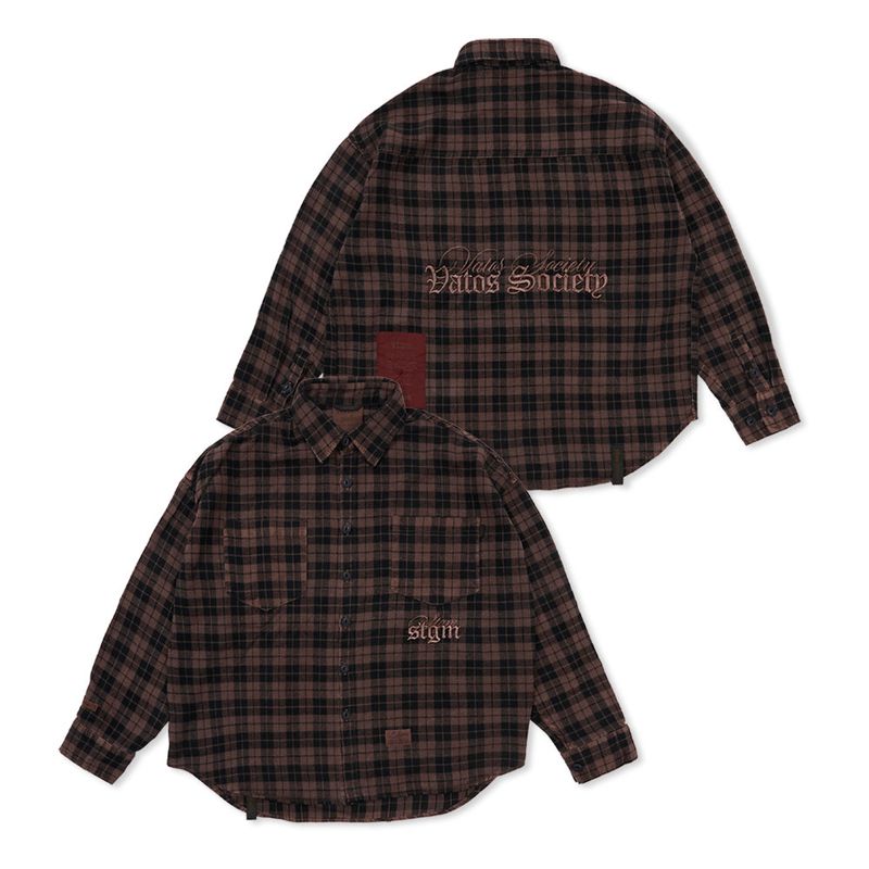 STIGMA（スティグマ）の「PIGMENT CROP OVER SHIRTS BROWN / CHARCOAL（Tops）」