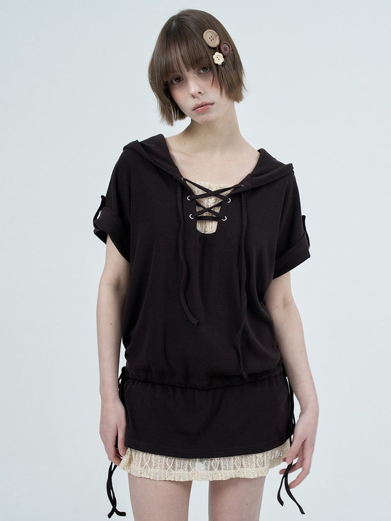 eyelet lace hood op / brown