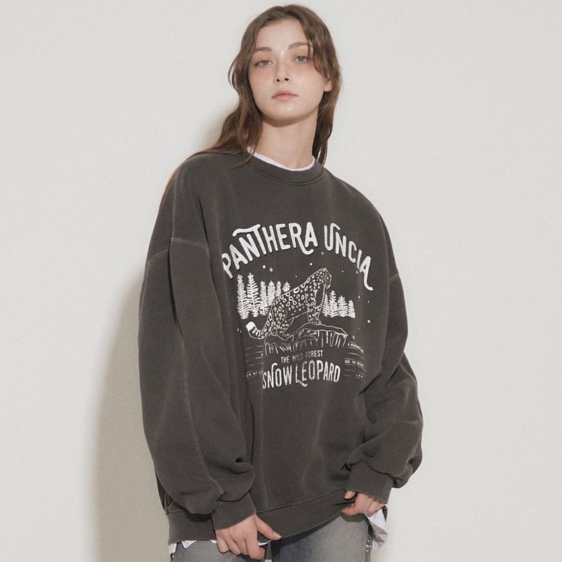 AWE BORN US（アボンアス）の「SNOW LEOPARD PRINT SWEATSHIRT [brushed] [BLACK]（Tops）」