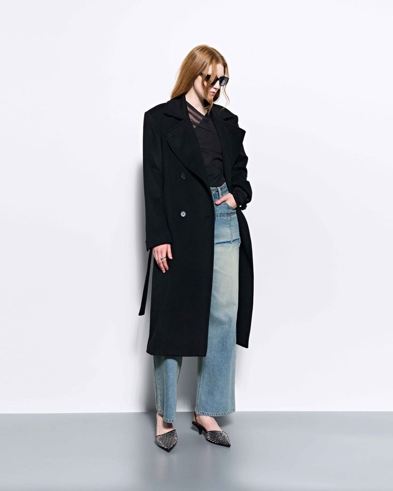 Wide Collar Oversized Double Wool Coat _ Black