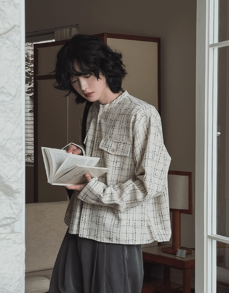 2PLAN(ツープラン)の「Gridin Collarless Tweed Jacket(Jackets/Outerwear)」