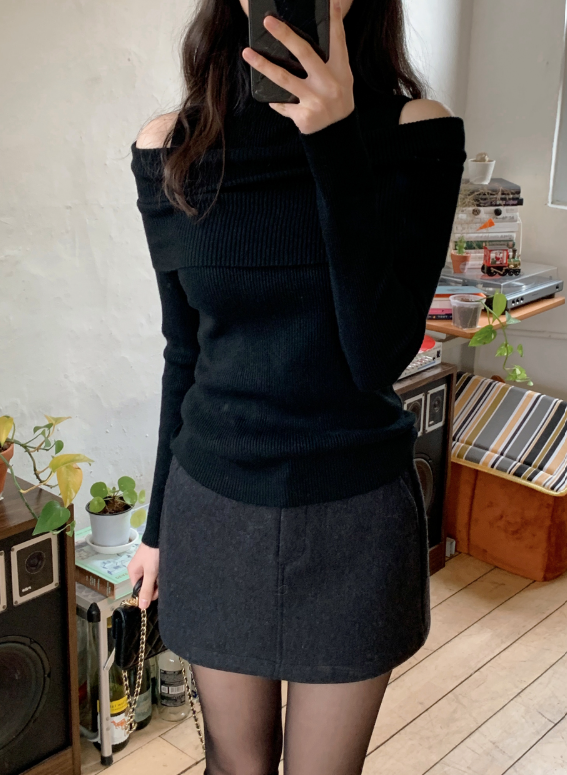 #Turtle Neck & Off Shoulder Layered Rib Knit (3color)