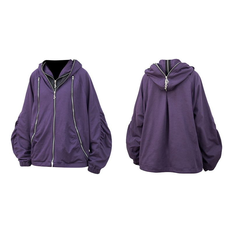 RELABEL (Dream Fracture) Multi-Zip Genuine Double-Layer Cut Four-Zip Hooded Back-Zip Oversized Sweatshirt