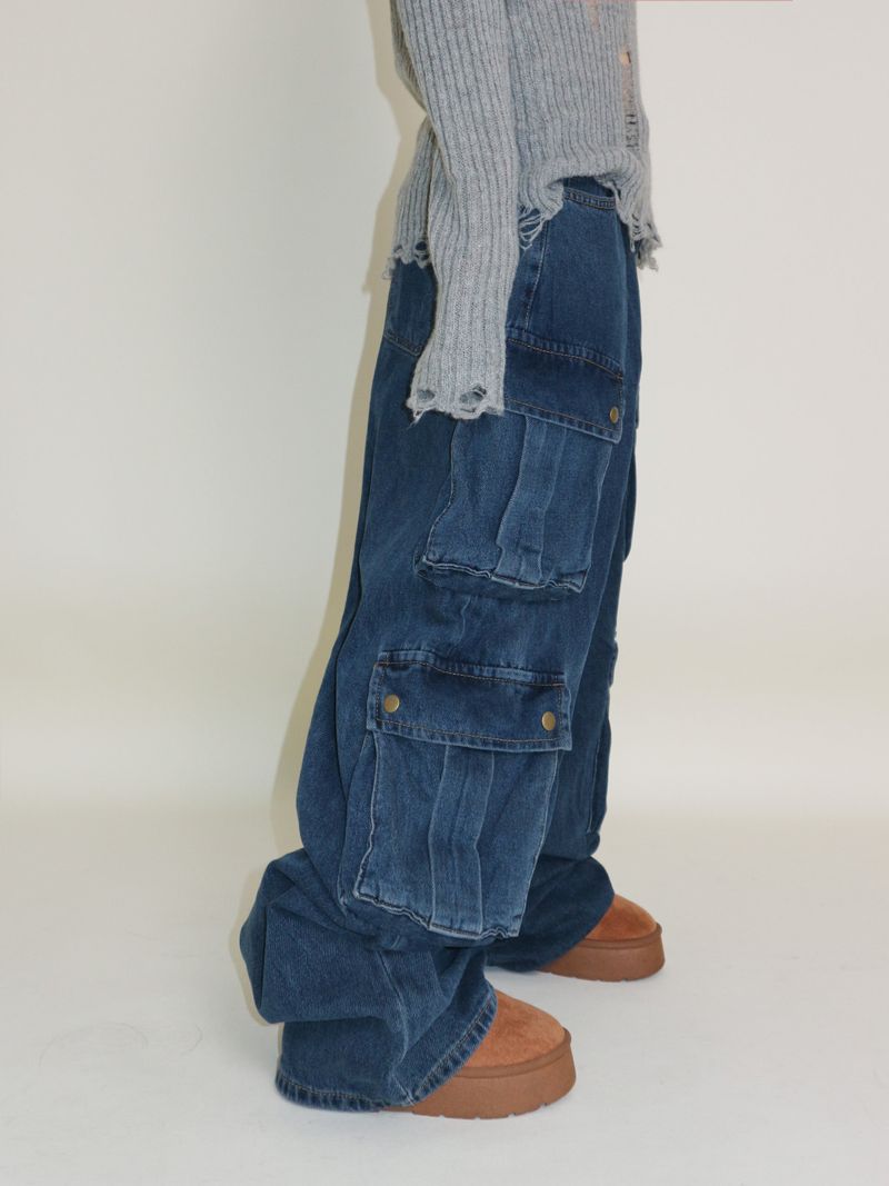 Zelda Double Pocket String Wide Denim Pants