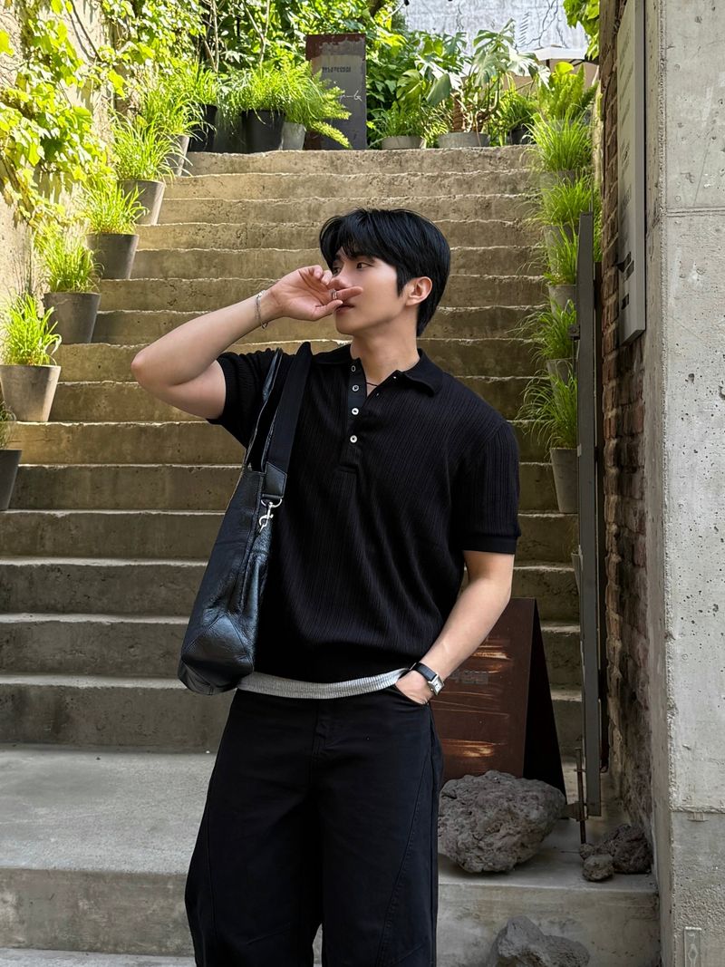 Texture collar knitwear short-sleeve