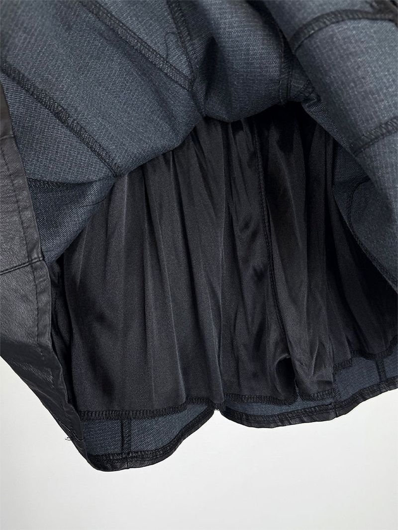 RIBBON FLARE LEATHER MINI SKIRT (2C)