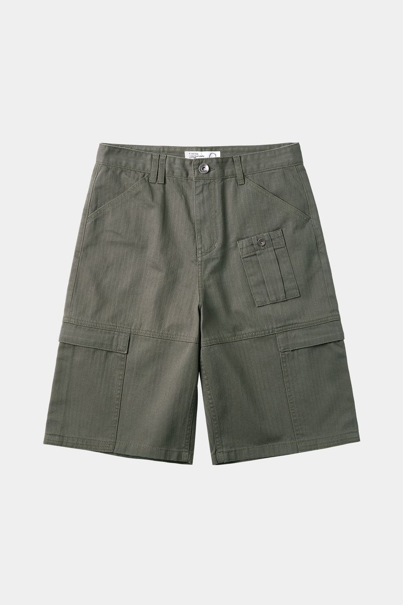 パネルドカーゴポケットヘリンボーンツイルショーツ (Washed Khaki)