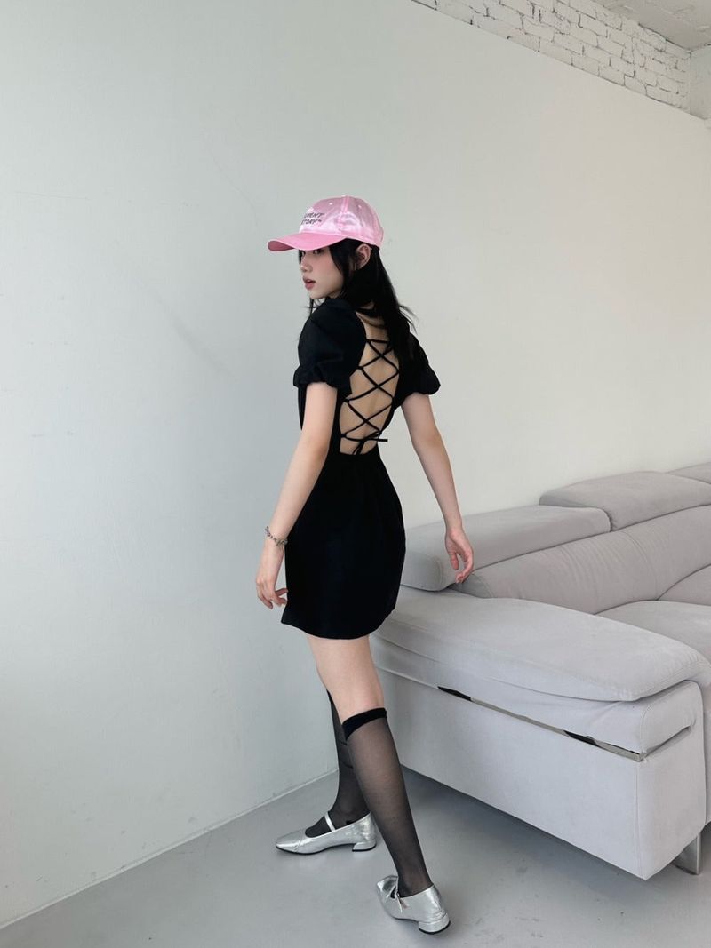 back strap ribbon dress