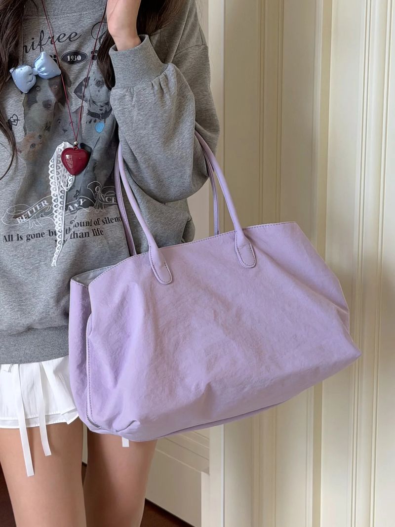 Color Block Nylon Multi-Pocket Large Tote Bag