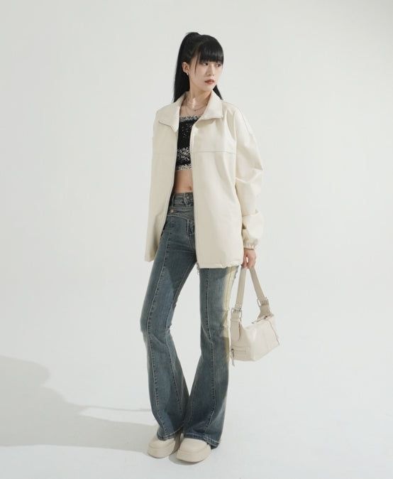 2Way Zip-up Balloon String Leather Jacket