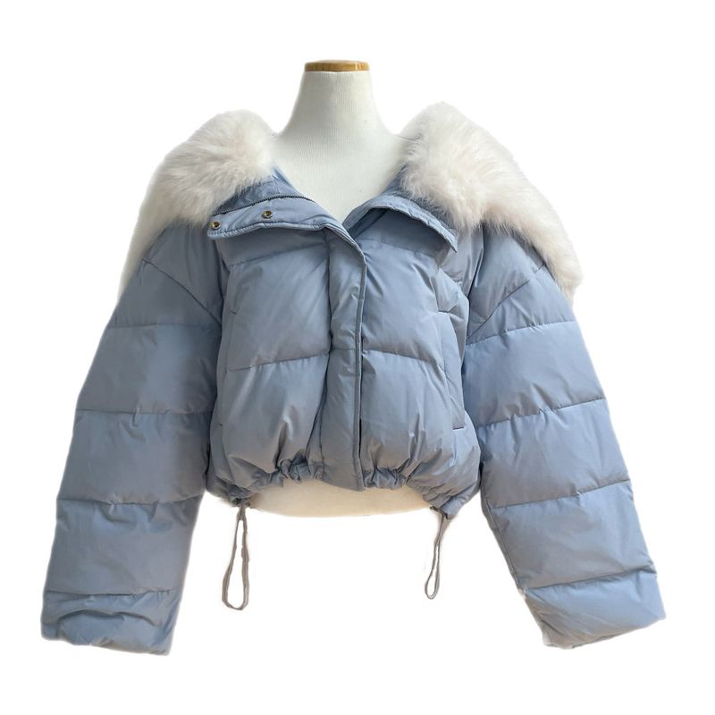 Ice Bloom Fur-Collar Duck Down Short Puffer