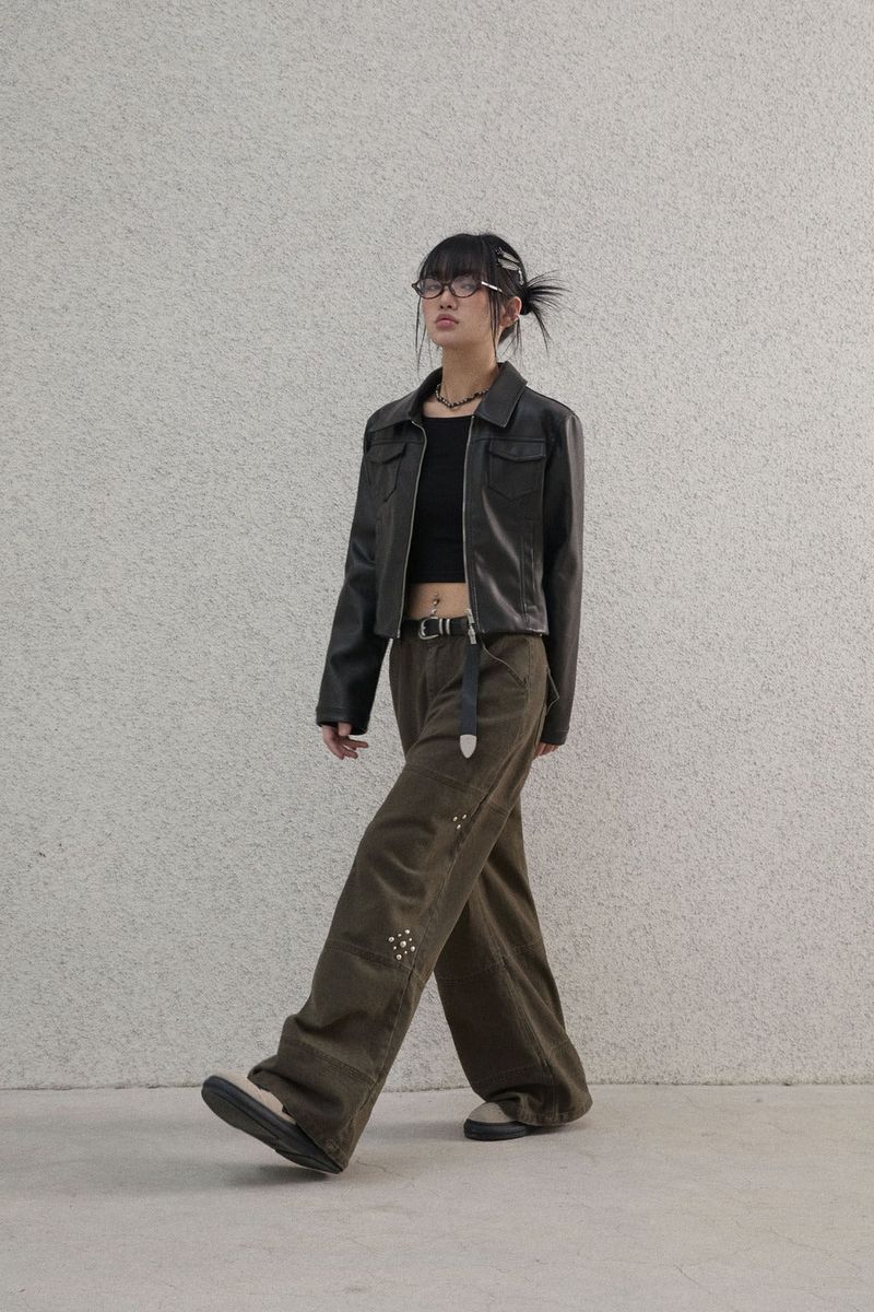 Studded pattern cotton pants