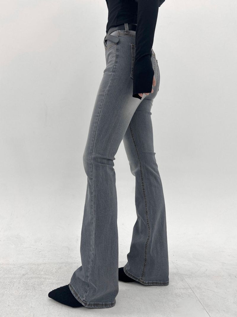 White washing boots-cut denim pants (Light gray)