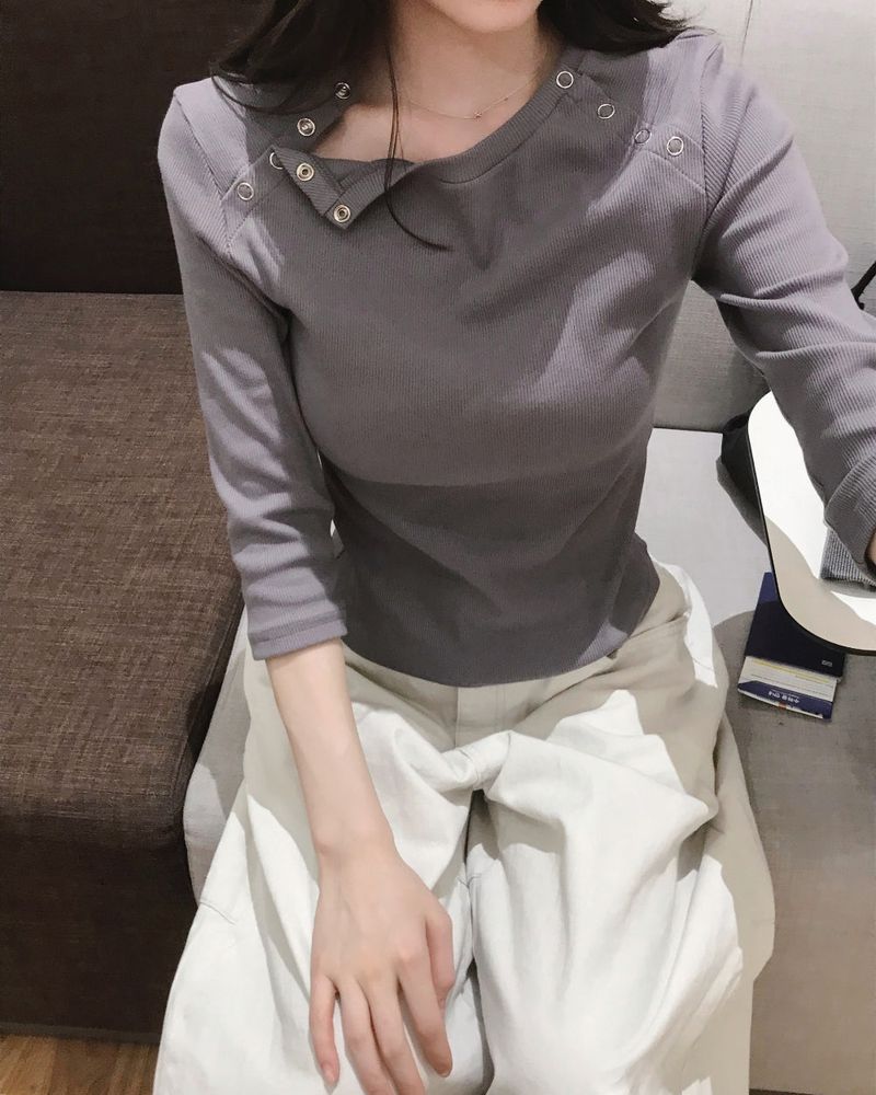 hab 4 button slim ribbed top