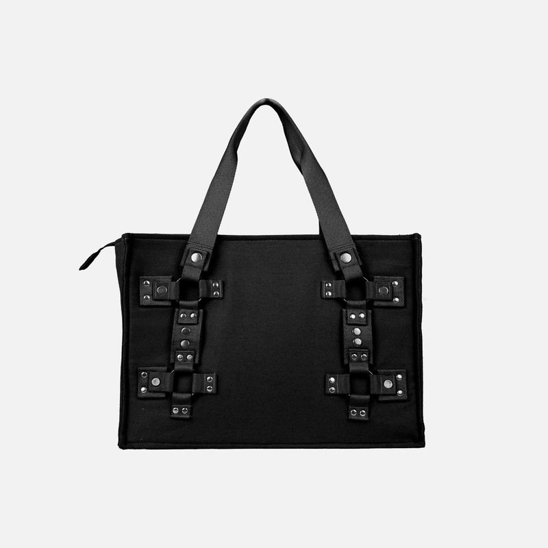 HIERARCHY STUDIOS ENE - Black Metal Plate Stud Tote Bag