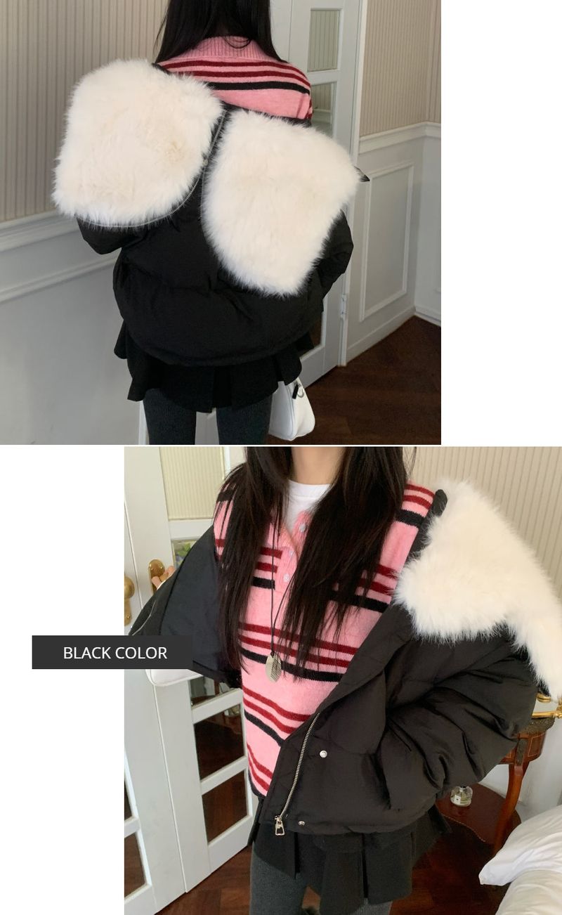 Ice Bloom Fur-Collar Duck Down Short Puffer