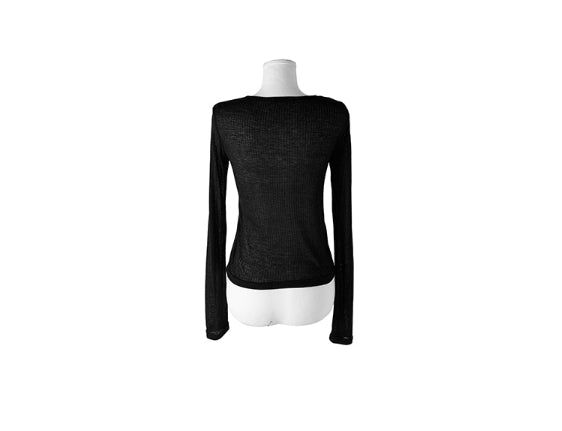 Boa See-Through Button Ribbed Long Sleeve Cardigan