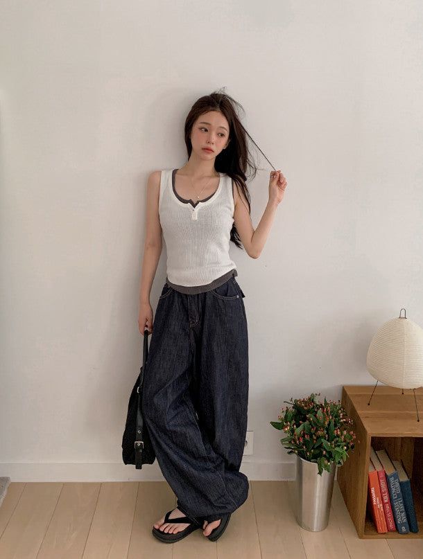 #Button Point Rib Sleeveless (3color)