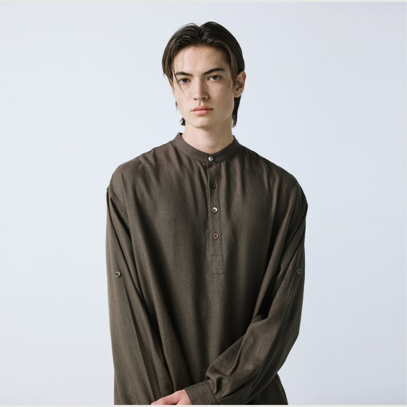 linen concho roll up shirt brown