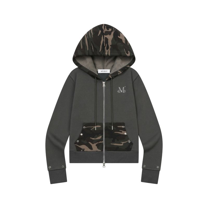MUCENT（ムセント）の「PHITES SET-UP CAMO POINT CROP HOOD ZIP-UP（Tops）」